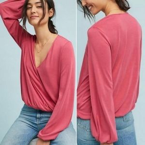 Anthropologie Sunday In Brooklyn Kinston Surplice Long Sleeve Top Red Size XS